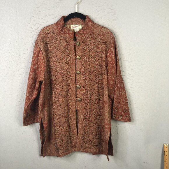 Sterling Styles Jacket Womens Medium Rust Wool Paisley Beaded Embroidered Tunic - Picture 1 of 16
